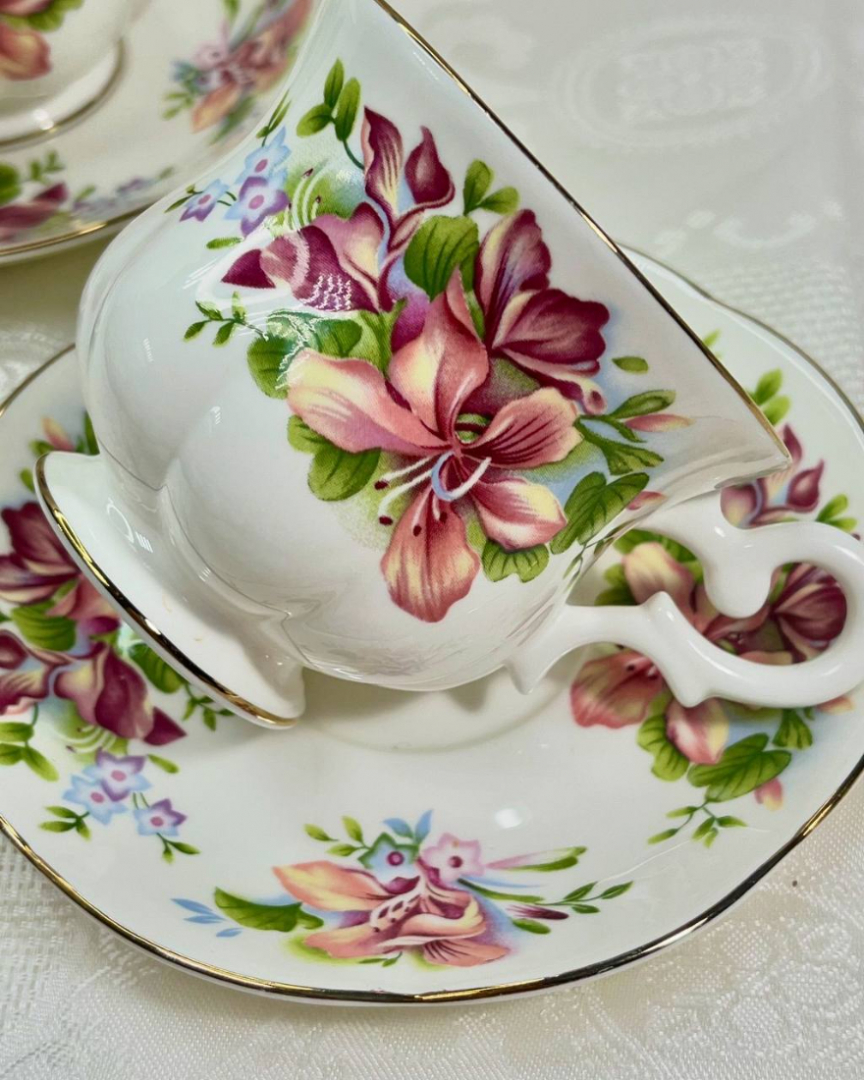 Чайная пара Orchid «Орхидея» Royal Canterbury, England, 1970х 180мл. Костяной фарфор. Цена за 1шт. Картинка 5